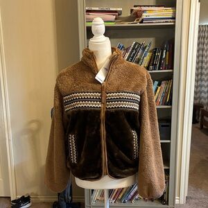 NWT UGG Sherpa XS Jacket Women’s Marlene Braid Brown Zip Up MSRP $198
